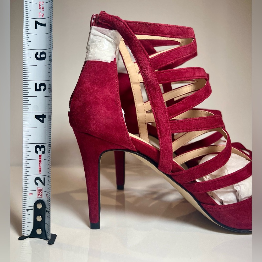 Sole Society SHAYLEY Suede Dark Red Strappy Heels Size 8.5 - Picture 7 of 12